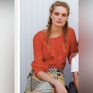 Anthropologie Maeve Nicoletta Orange Top Blouse Ruffle Rust Peasant Size 2